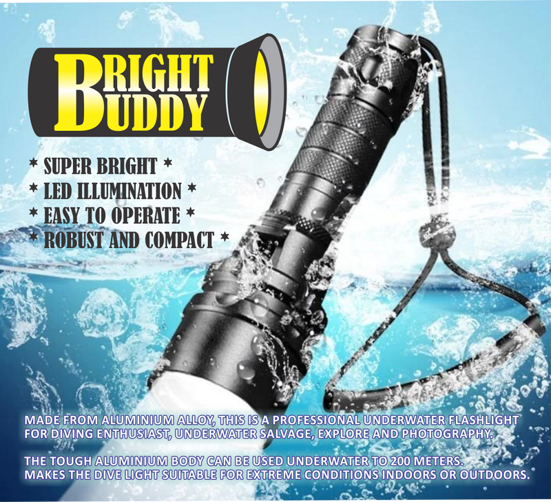 BrightBuddy Premium Dive Torch 100m - 1500 LMNsS by NZ Diver