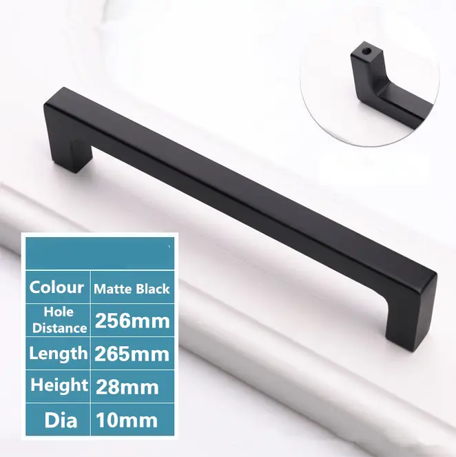 256mm Kitchen Cabinet Handle Drawer Black Cupboard Knob by salelink.co.nz