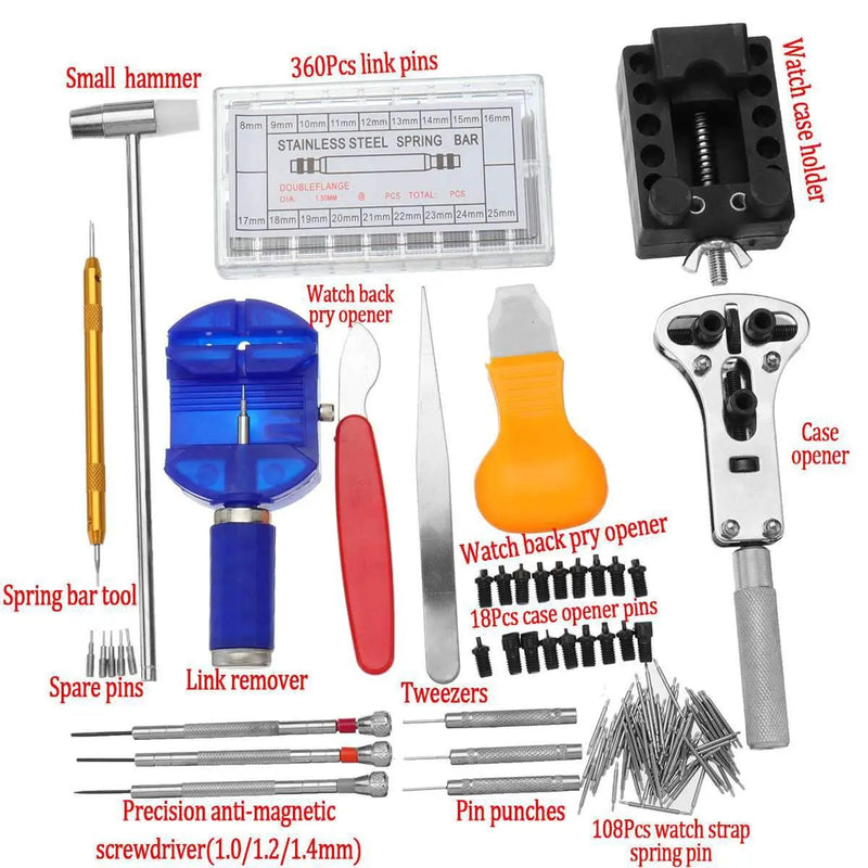 506pcs Watch Repair Tool Kit Back Case Opener Remover Spring Pin Bars Watchmaker by salelink.co.nz