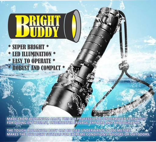 BrightBuddy Premium Dive Torch 100m - 1500 LMNsS by NZ Diver