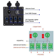 4 Gang LED Rocker Switch Panel Circuit Breakers Charger Car 12V 24V by salelink.co.nz