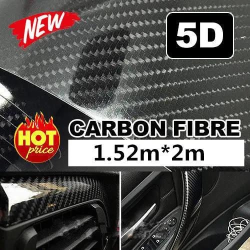 5D 1.52M x 200cm Gloss Black Carbon Fibre Fiber Vinyl Car Wrap Air Release Film by salelink.co.nz