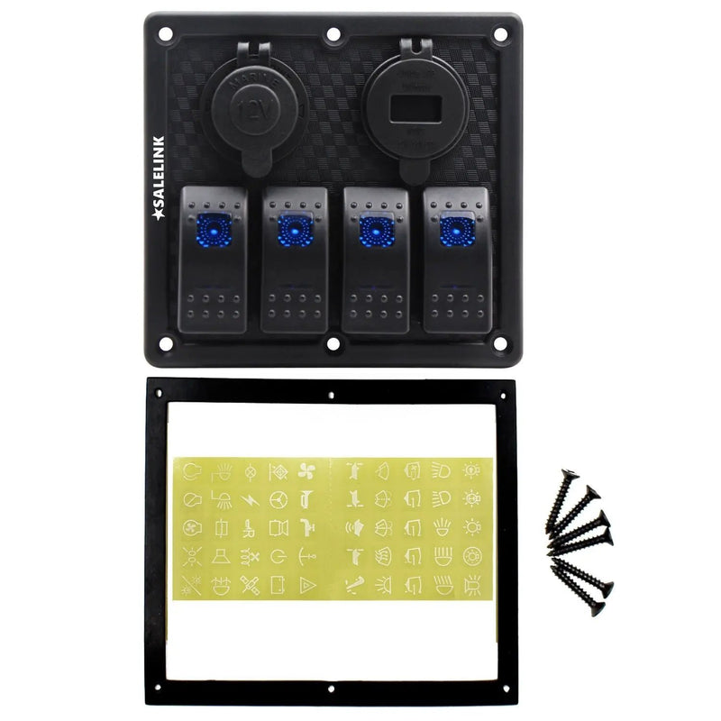4 Gang LED Rocker Switch Panel Circuit Breakers Charger Car 12V 24V by salelink.co.nz