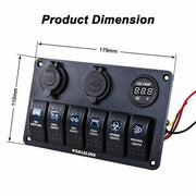 6 Gang LED Rocker Switch Panel Circuit Breakers Charger 12V USB by salelink.co.nz