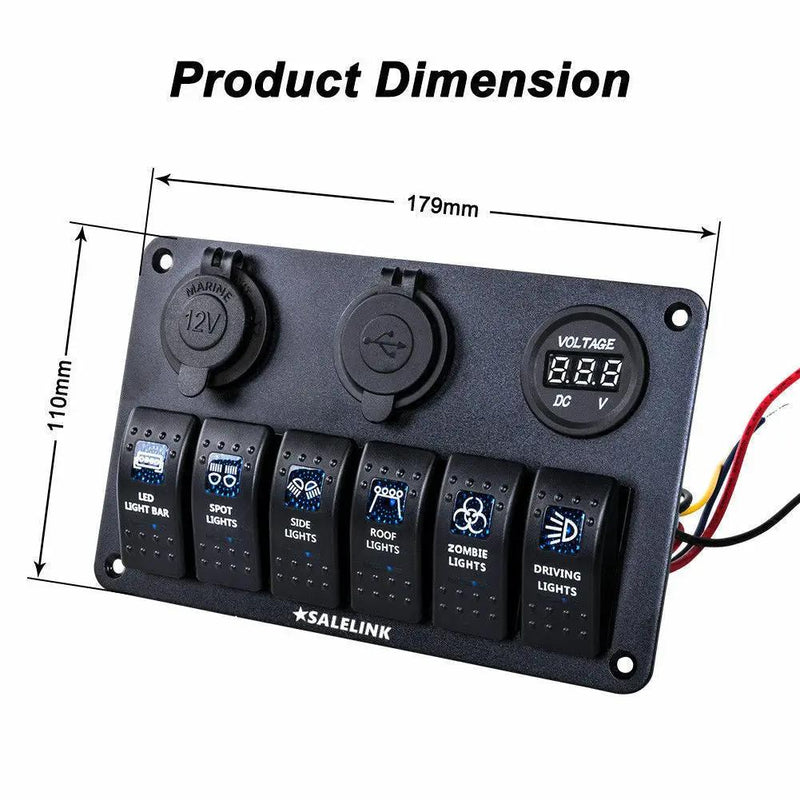 6 Gang LED Rocker Switch Panel Circuit Breakers Charger 12V USB by salelink.co.nz