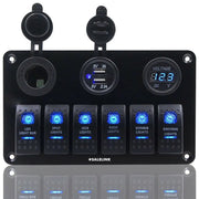 6 Gang LED Rocker Switch Panel Circuit Breakers Charger 12V USB by salelink.co.nz