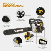 X-BULL 62cc Petrol Chainsaw 20"Bar E-Start Pruning Red Chain Saw 2 Stroke by salelink.co.nz