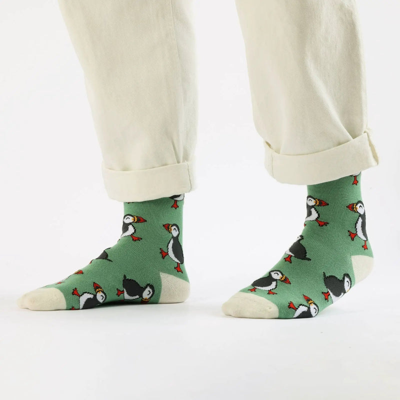 Save the Green Puffin Bamboo Socks by Barekind NZ