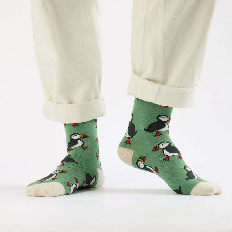 Save the Green Puffin Bamboo Socks by Barekind NZ