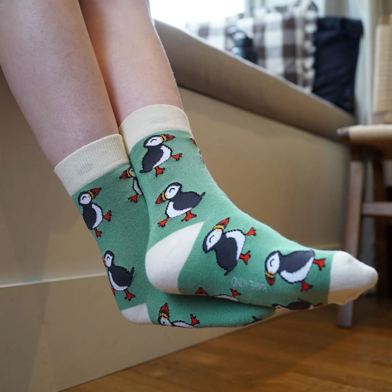 Save the Green Puffin Bamboo Socks by Barekind NZ