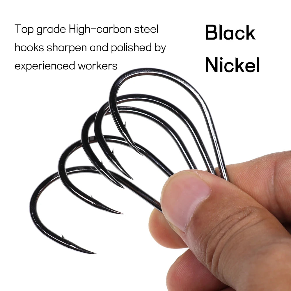 Bimoo 20pcs Offset Octopus Beak Hook High Carbon Steel Black Nickel Sea Fishing Hook 4/0 5/0 6/0 7/0 8/0 - Action Outdoors Kiwi