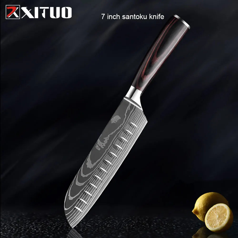 XITUO Kitchen Knife Set Meat Cleaver Chef Knives Stainless Steel Santoku Fruit Vegetable Knife Damascus Pattern Cooking Cutter - Action Outdoors Kiwi