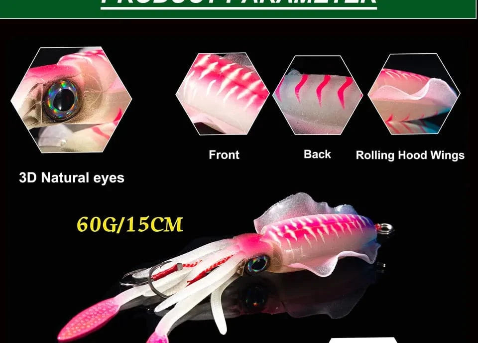 SUNMILE Fishing Soft Squid Lure 20g/60g/80g/100g/120g/150g Luminous/UV Squid Jig Fishing Lures For Sea Fishing Wobbler Bait - Action Outdoors Kiwi