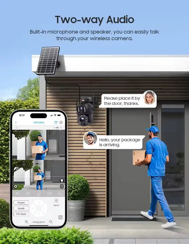 Dual camera 4G SIM SOLAR security camera wireless free batteries with 64GB card by Kiwi Grab