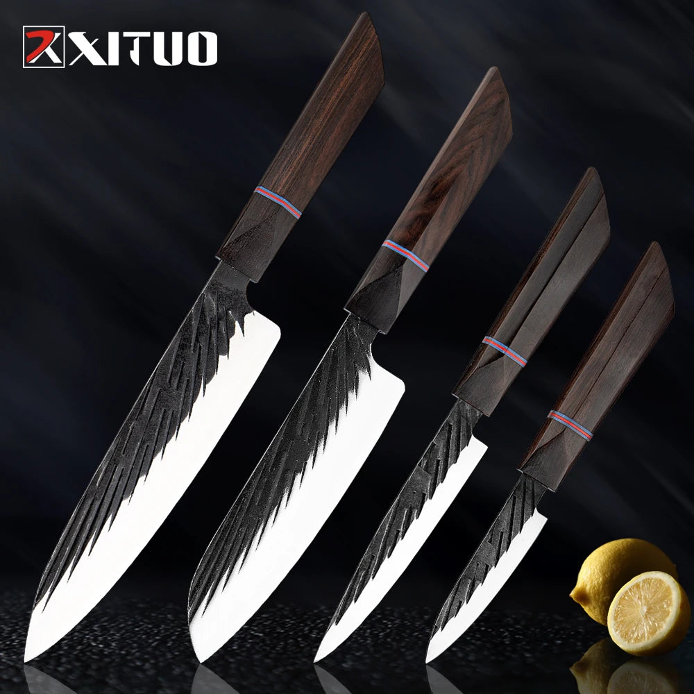 XITUO High Carbon Kitchen Knives Handmade Forged Japanese Sharp Chef Knife Set Cleaver Kiritsuke Santoku Utility Paring Knife - Action Outdoors Kiwi