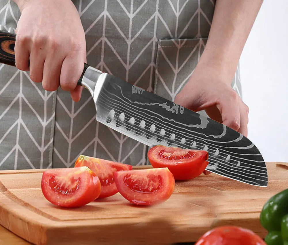 XITUO Kitchen Knife Set Meat Cleaver Chef Knives Stainless Steel Santoku Fruit Vegetable Knife Damascus Pattern Cooking Cutter - Action Outdoors Kiwi