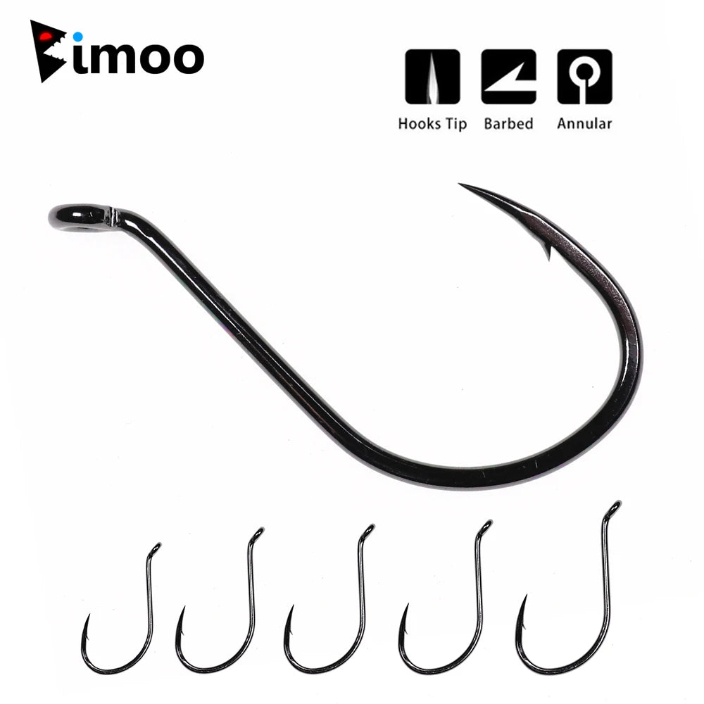 Bimoo 20pcs Offset Octopus Beak Hook High Carbon Steel Black Nickel Sea Fishing Hook 4/0 5/0 6/0 7/0 8/0 - Action Outdoors Kiwi