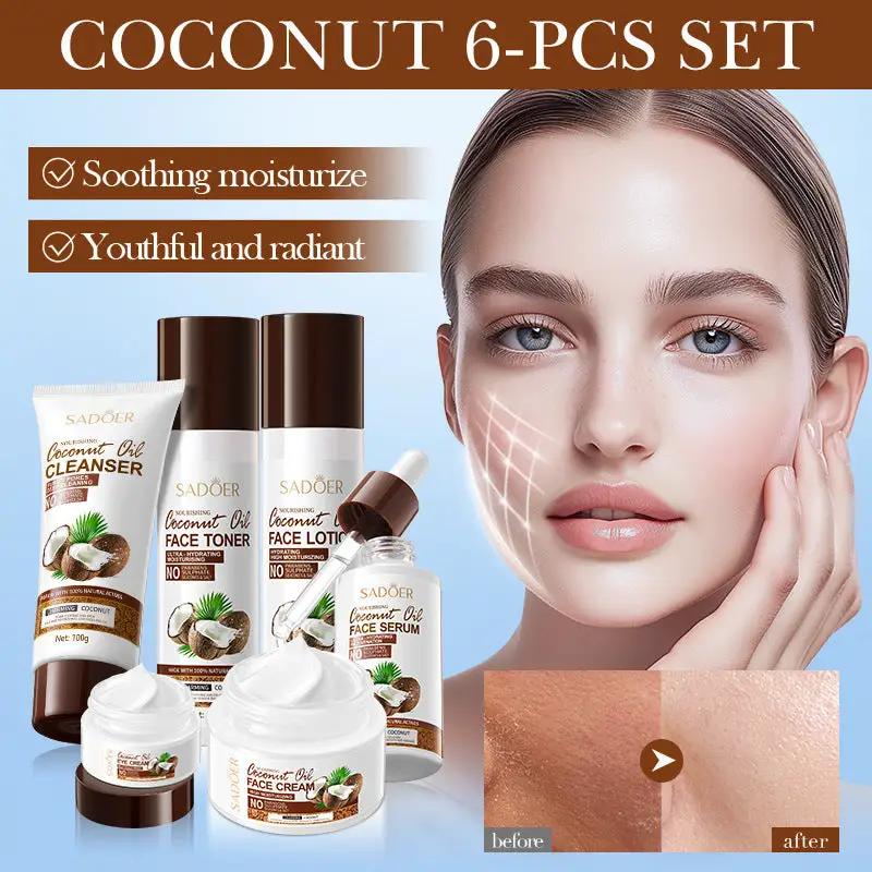 SADOER Moisturizing & Hydrating Coconut Oil 6-Piece Skin Care Set by Poppy Gifts