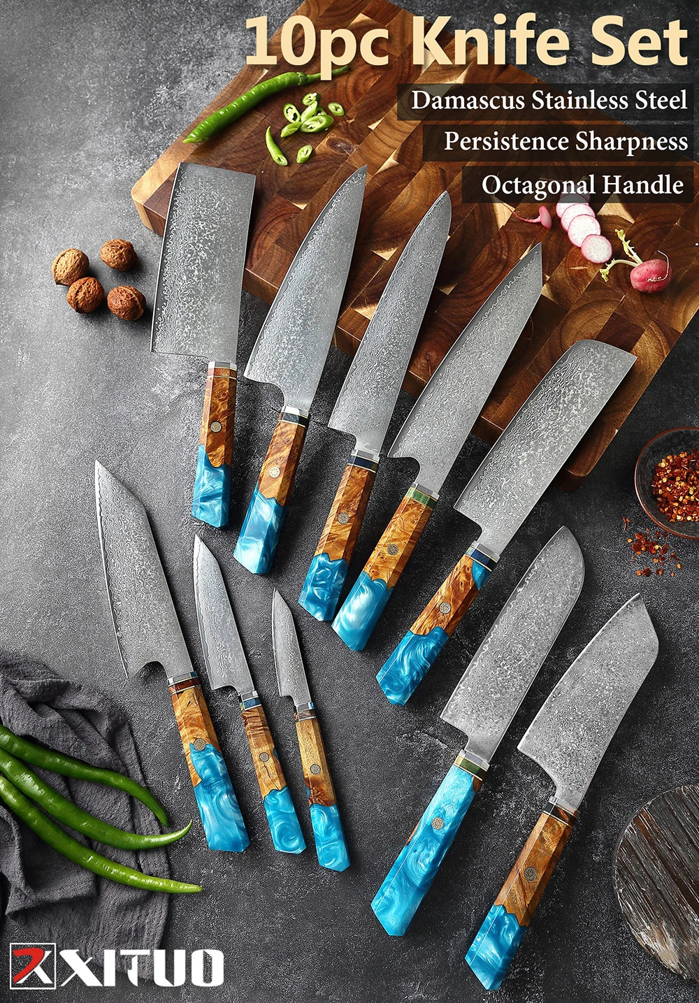 XITUO Damascus Knife Set Kitchen Knife Damascus Steel VG10 Chef Knife Santoku Knives Japanese Knife Home kitchen tools best gift - Action Outdoors Kiwi