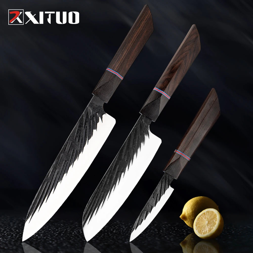 XITUO High Carbon Kitchen Knives Handmade Forged Japanese Sharp Chef Knife Set Cleaver Kiritsuke Santoku Utility Paring Knife - Action Outdoors Kiwi