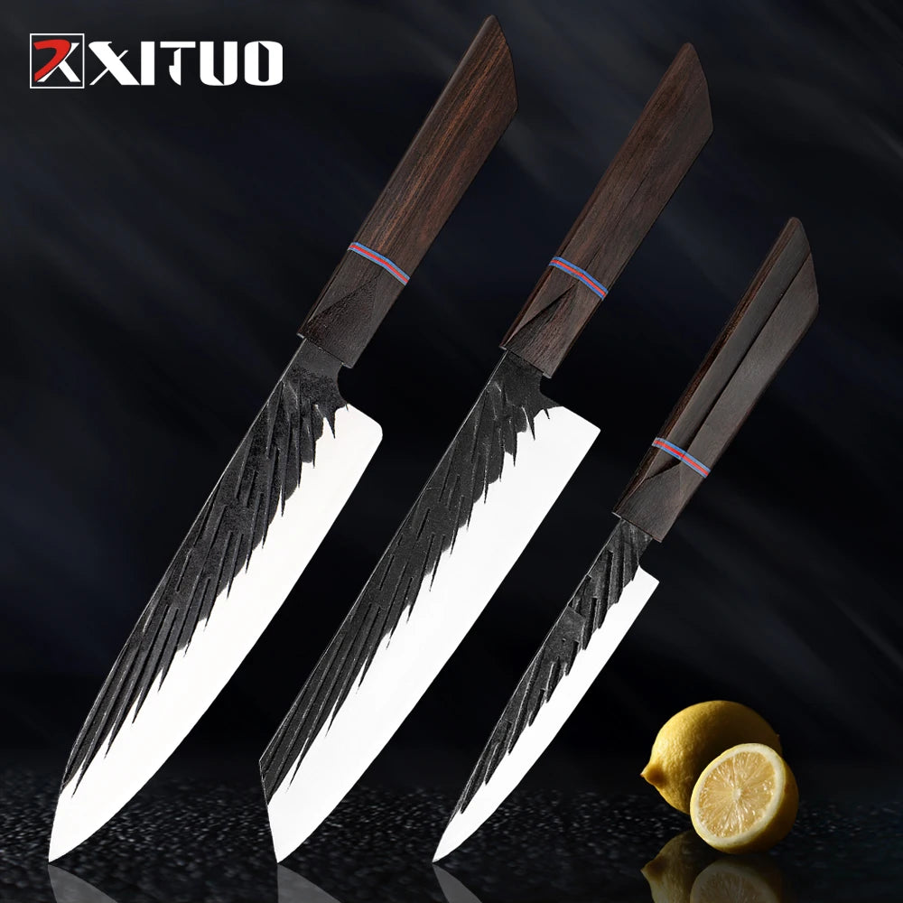 XITUO High Carbon Kitchen Knives Handmade Forged Japanese Sharp Chef Knife Set Cleaver Kiritsuke Santoku Utility Paring Knife - Action Outdoors Kiwi
