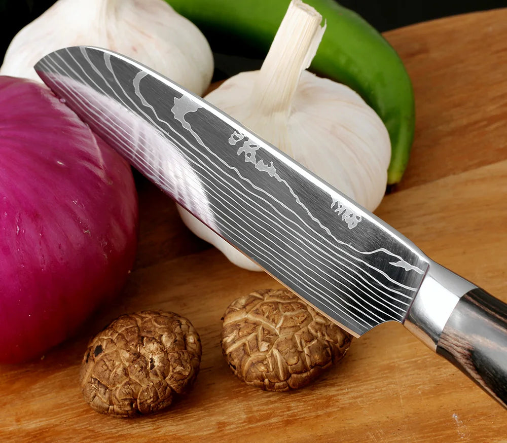 XITUO Kitchen Knife Set Meat Cleaver Chef Knives Stainless Steel Santoku Fruit Vegetable Knife Damascus Pattern Cooking Cutter - Action Outdoors Kiwi