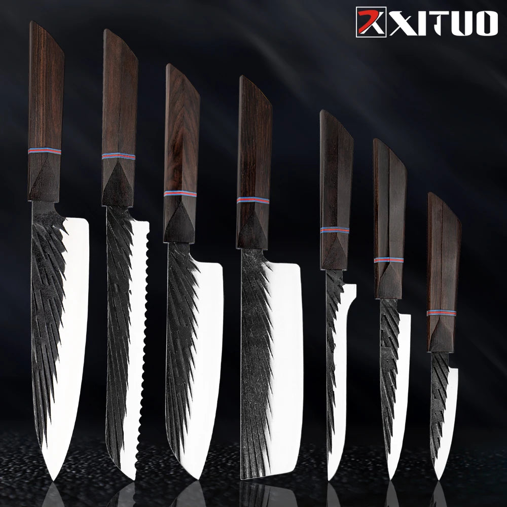 XITUO High Carbon Kitchen Knives Handmade Forged Japanese Sharp Chef Knife Set Cleaver Kiritsuke Santoku Utility Paring Knife - Action Outdoors Kiwi