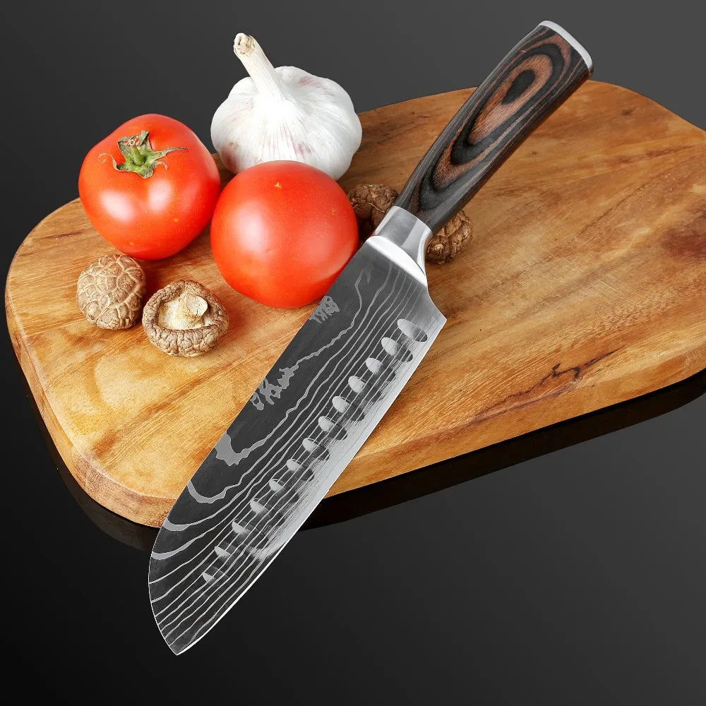XITUO Kitchen Knife Set Meat Cleaver Chef Knives Stainless Steel Santoku Fruit Vegetable Knife Damascus Pattern Cooking Cutter - Action Outdoors Kiwi