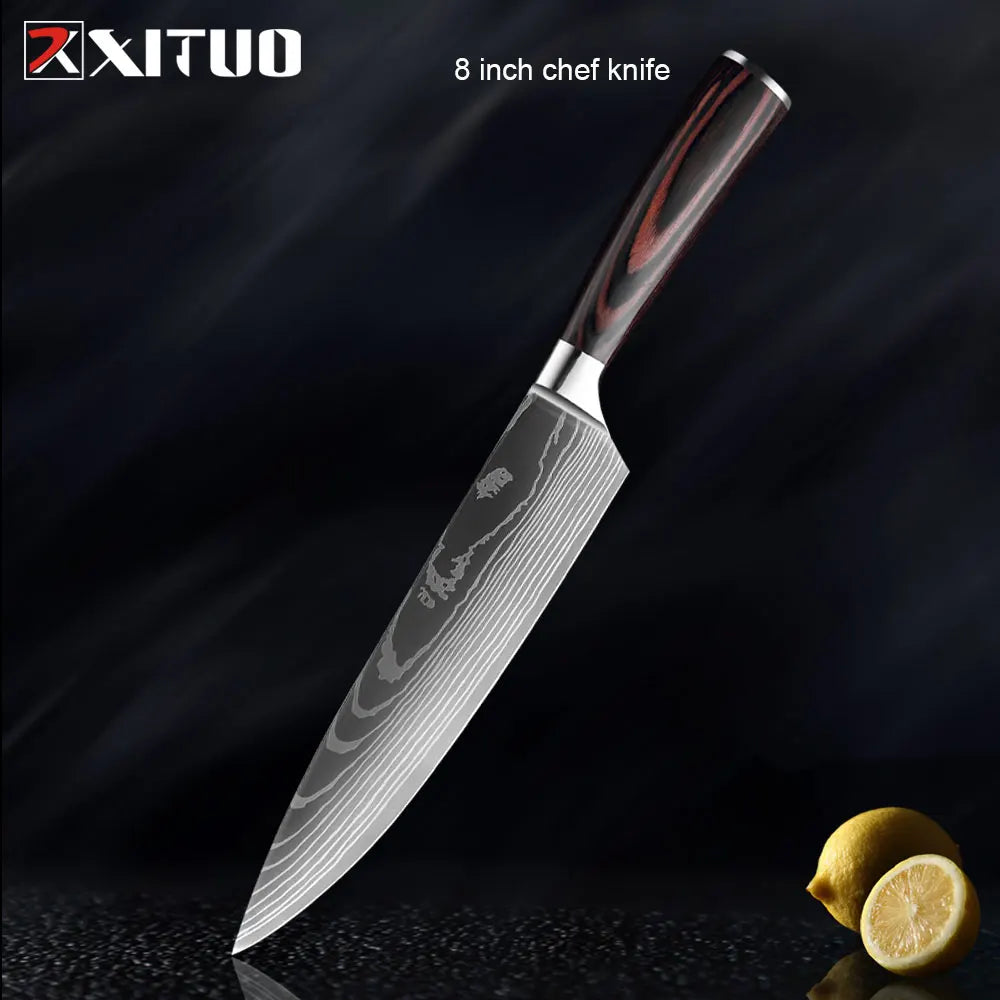 XITUO Kitchen Knife Set Meat Cleaver Chef Knives Stainless Steel Santoku Fruit Vegetable Knife Damascus Pattern Cooking Cutter - Action Outdoors Kiwi