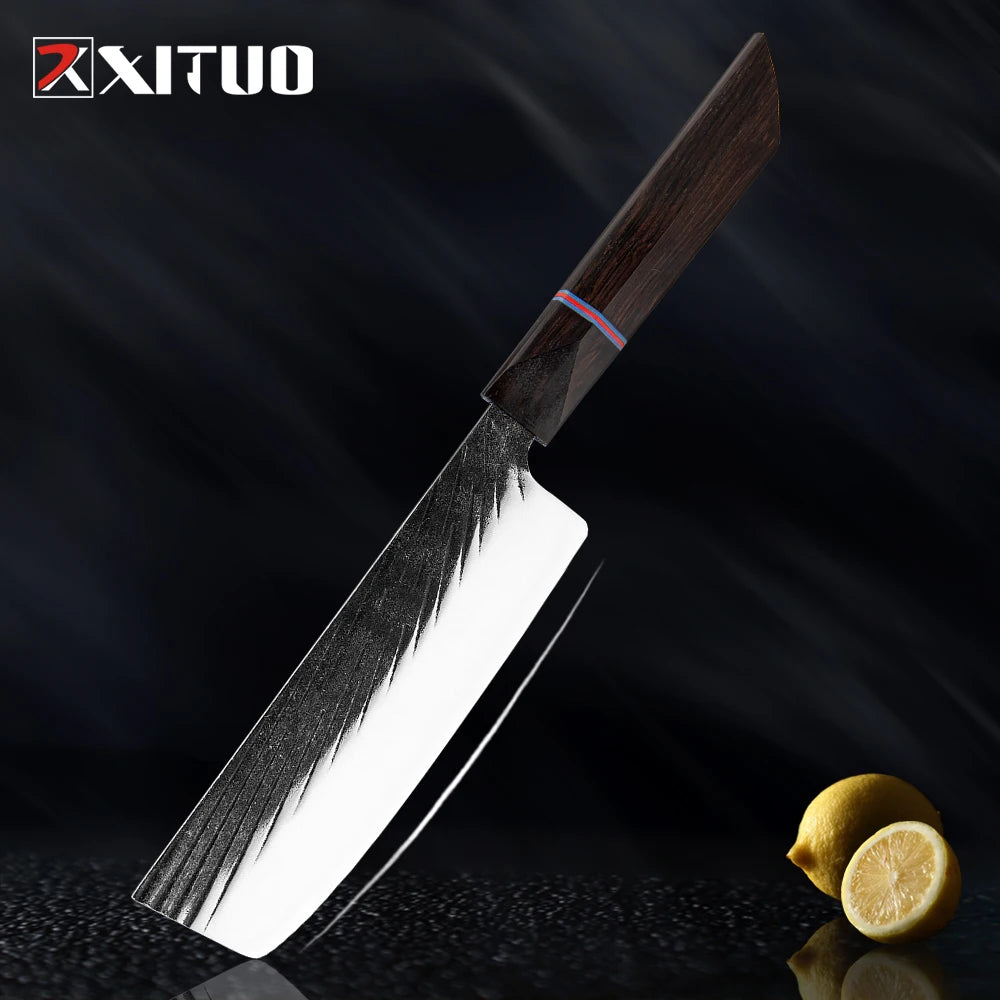 XITUO High Carbon Kitchen Knives Handmade Forged Japanese Sharp Chef Knife Set Cleaver Kiritsuke Santoku Utility Paring Knife - Action Outdoors Kiwi
