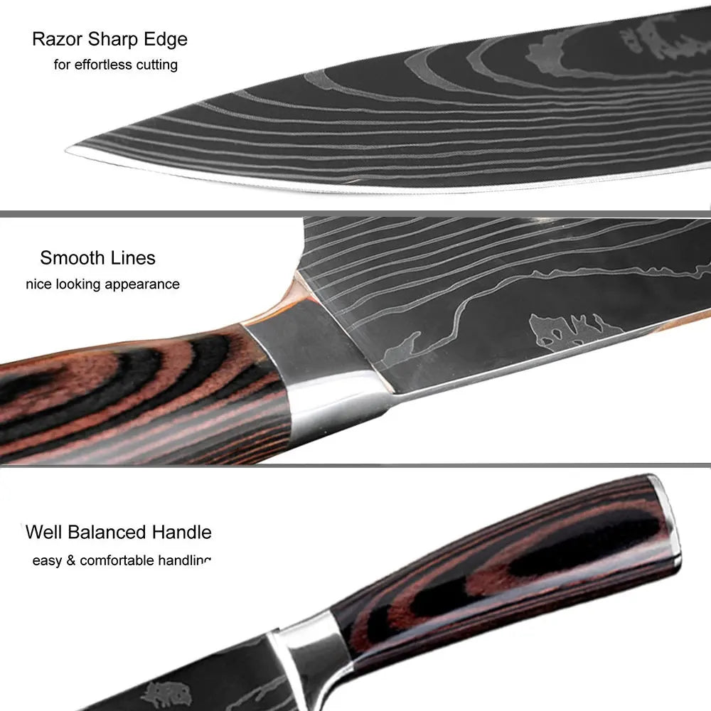 XITUO Kitchen Knife Set Meat Cleaver Chef Knives Stainless Steel Santoku Fruit Vegetable Knife Damascus Pattern Cooking Cutter - Action Outdoors Kiwi