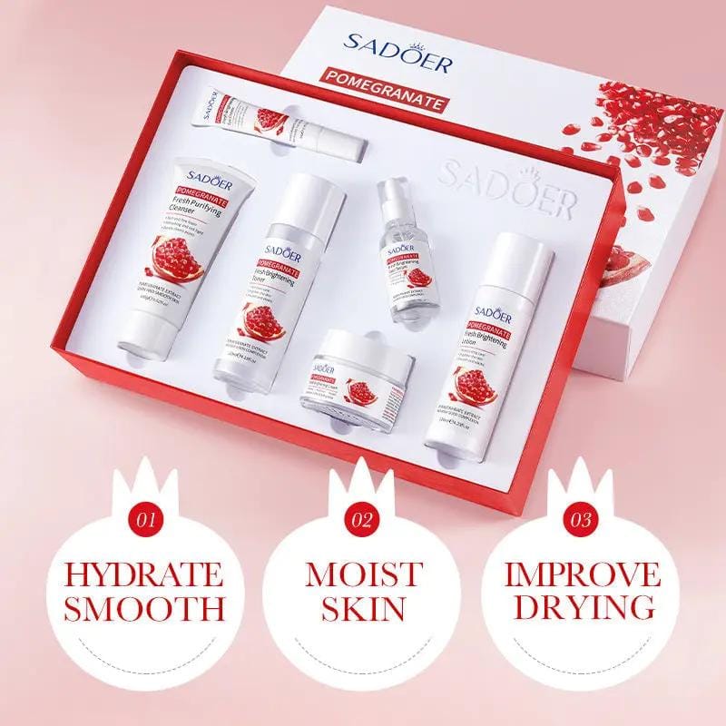 SADOER Pomegranate Whitening Hydrating Anti Aging Firming 6-piece Skin Care Set by Poppy Gifts