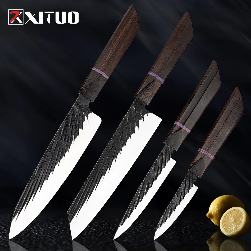 XITUO High Carbon Kitchen Knives Handmade Forged Japanese Sharp Chef Knife Set Cleaver Kiritsuke Santoku Utility Paring Knife - Action Outdoors Kiwi