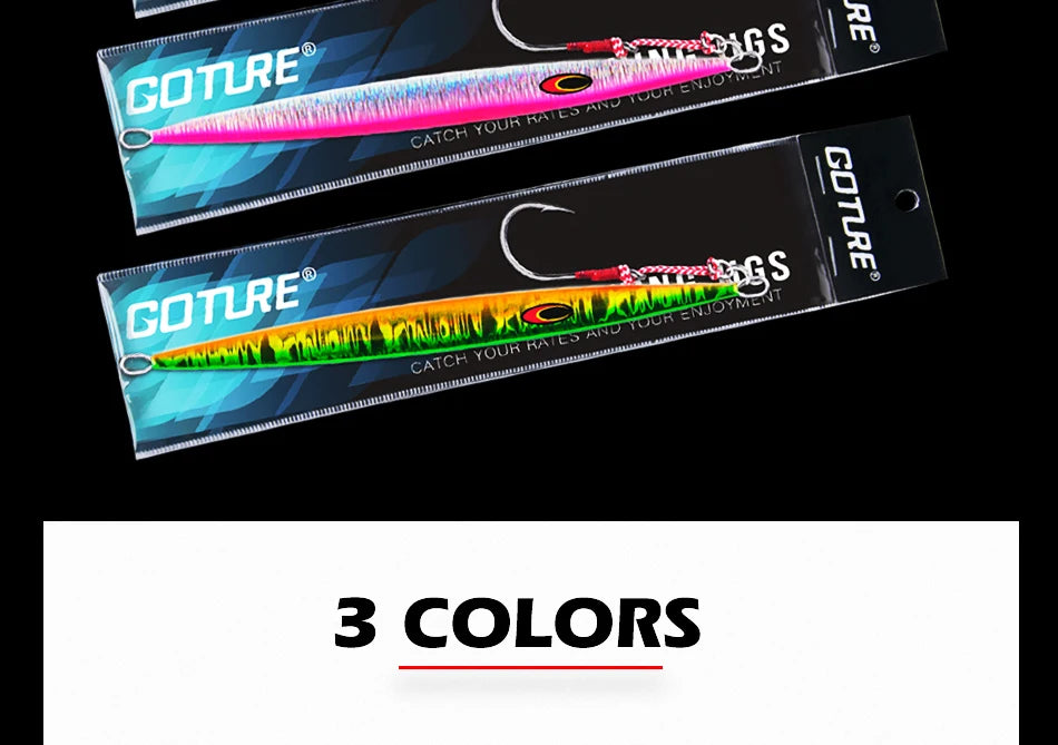 Goture 3pcs/lot Saltwater Speed Pitch Jigging Fishing Lure 80g 100g 150g 200g 250g 300g 350g Luminous Metal Jig Spoon 3 Colors - Action Outdoors Kiwi