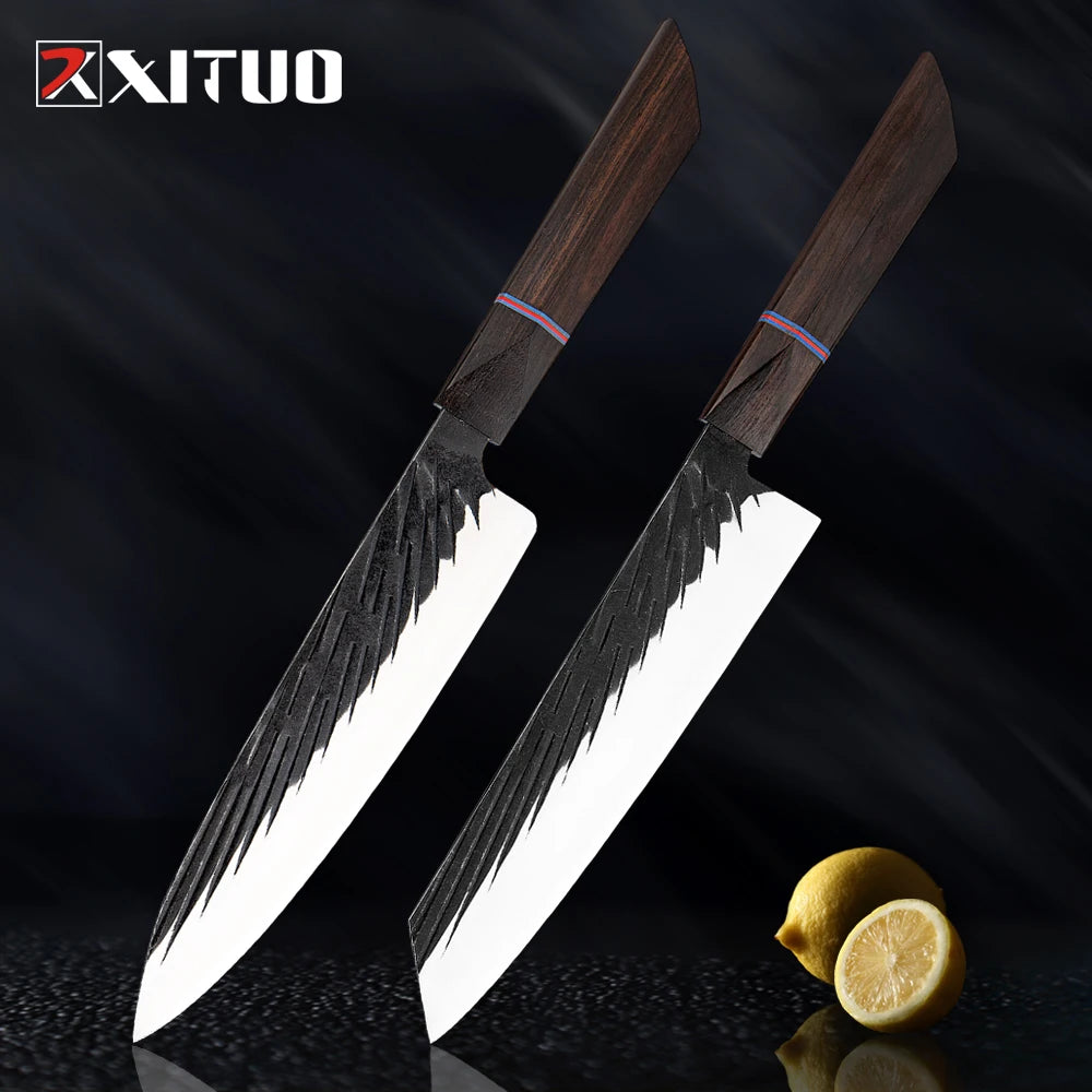 XITUO High Carbon Kitchen Knives Handmade Forged Japanese Sharp Chef Knife Set Cleaver Kiritsuke Santoku Utility Paring Knife - Action Outdoors Kiwi