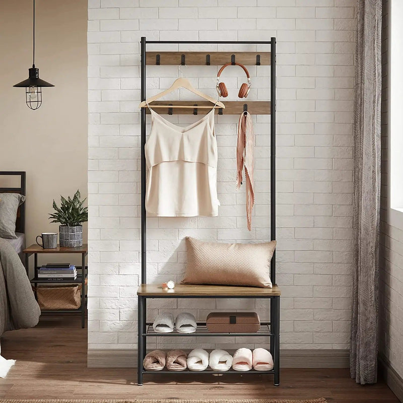 Wooden Coat Rack with Shelves Hooks by VASAGLE by The Shopsite