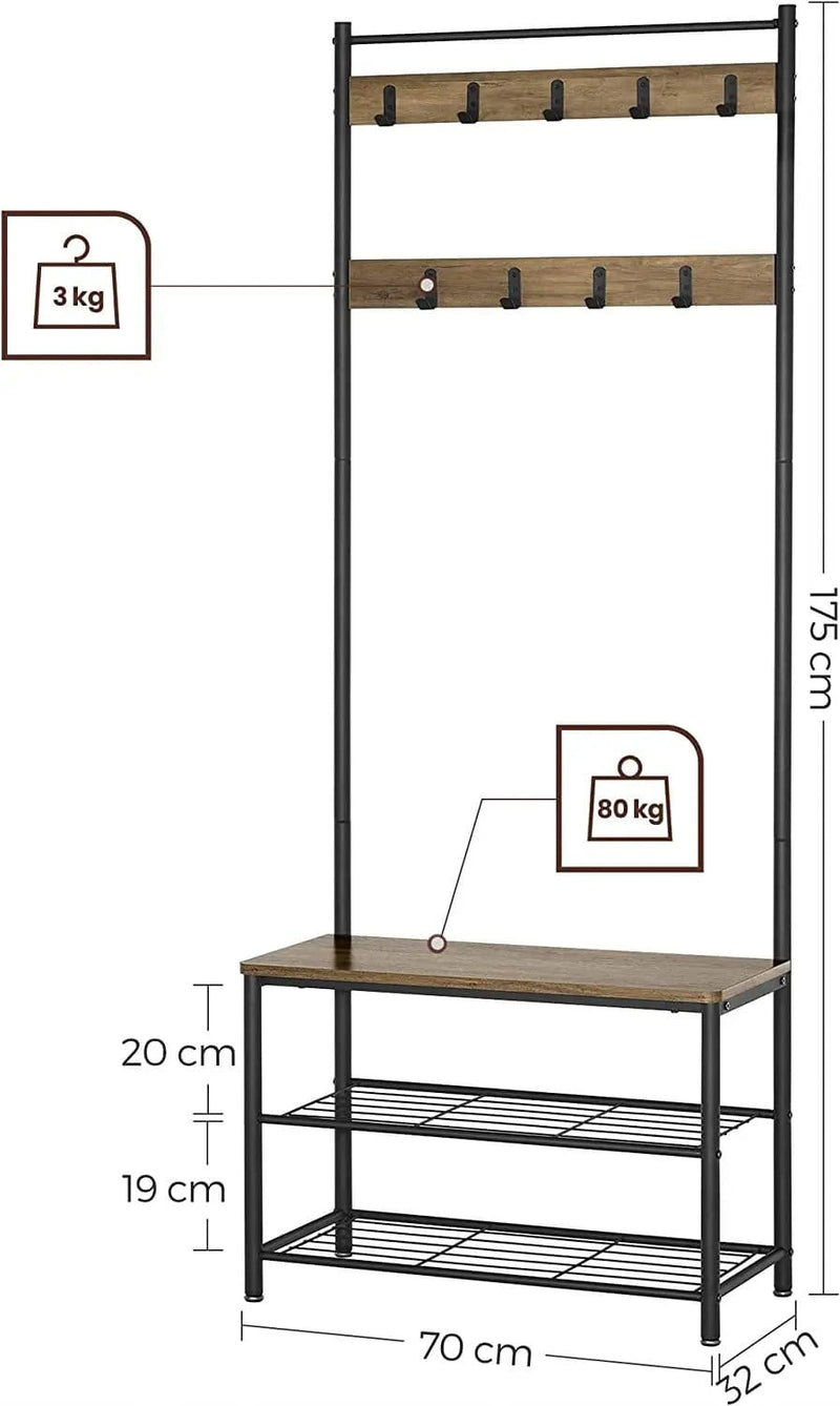 Wooden Coat Rack with Shelves Hooks by VASAGLE by The Shopsite