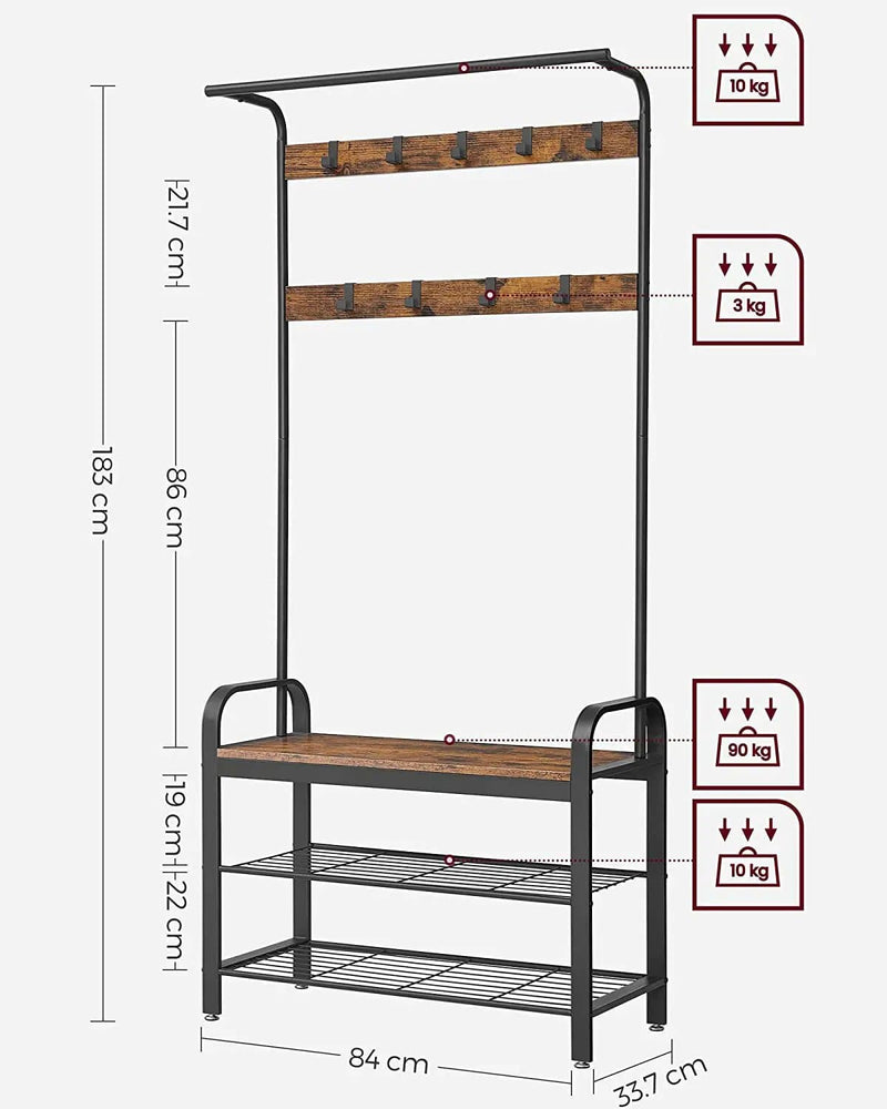Wooden Coat Rack with Shelves Hooks by VASAGLE by The Shopsite