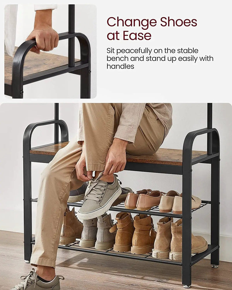 Wooden Coat Rack with Shelves Hooks by VASAGLE by The Shopsite