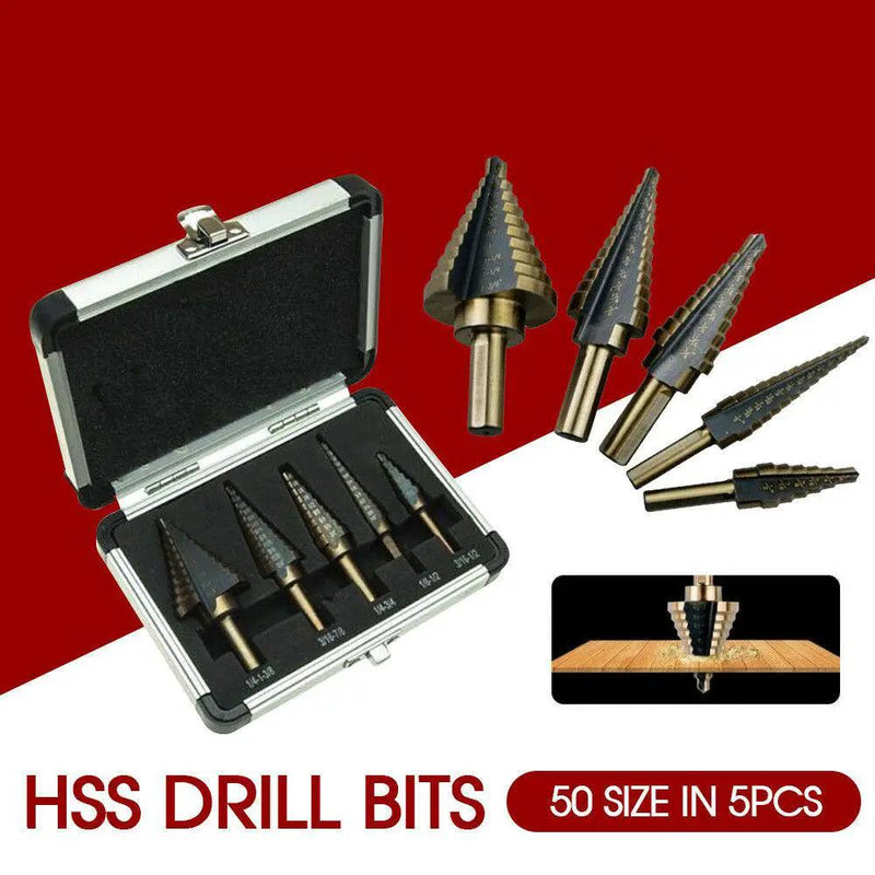 5PCS HSS Step Steel Cone Drill Titanium Bits Set by salelink.co.nz