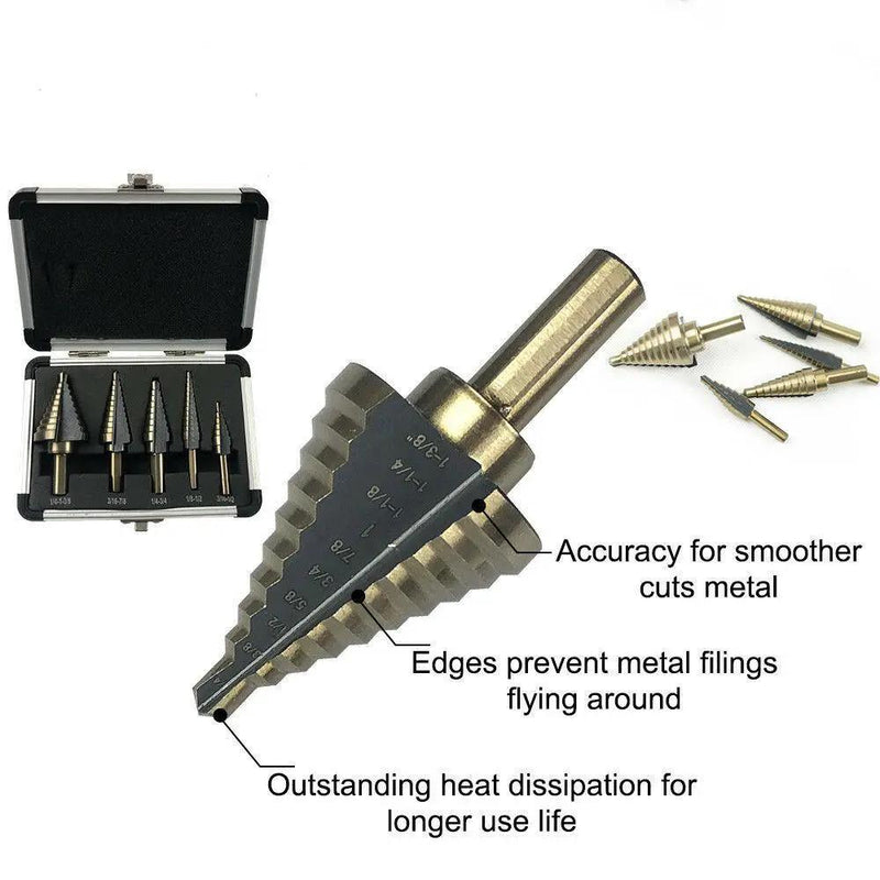5PCS HSS Step Steel Cone Drill Titanium Bits Set by salelink.co.nz
