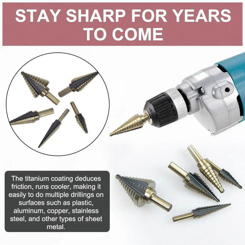 5PCS HSS Step Steel Cone Drill Titanium Bits Set by salelink.co.nz