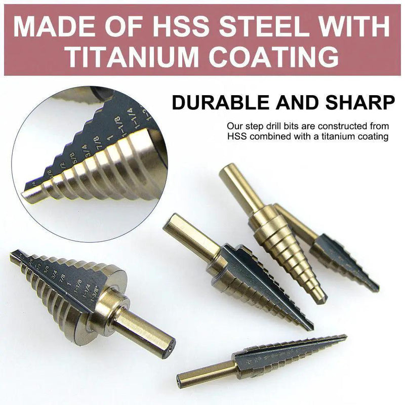 5PCS HSS Step Steel Cone Drill Titanium Bits Set by salelink.co.nz