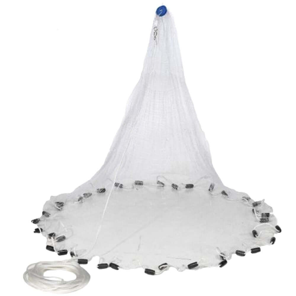 10ft American Style Nylon Mono Cast Net - 1/2 mesh with durable monofilament and weighted edges for bait capture.