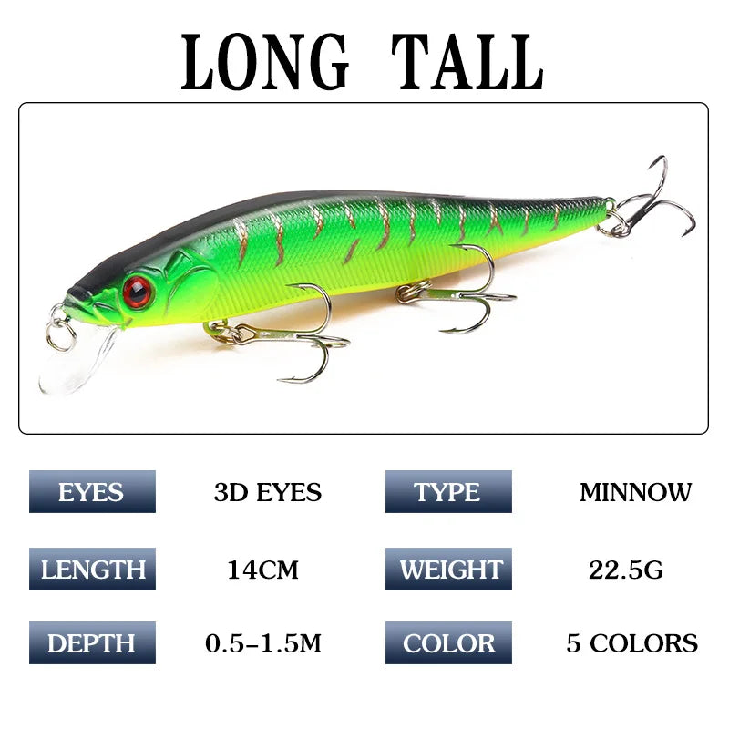 Aorace 1Pcs 14cm 21g Topwater wobbler 3D Eyes Fishing Lure Minnow Hard Bait 3 fish Hooks Crankbait Floating Fishing Tackle - Action Outdoors Kiwi