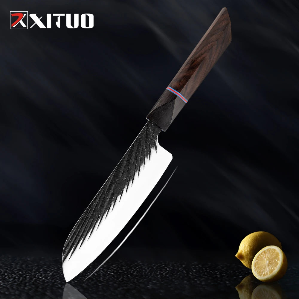 XITUO High Carbon Kitchen Knives Handmade Forged Japanese Sharp Chef Knife Set Cleaver Kiritsuke Santoku Utility Paring Knife - Action Outdoors Kiwi