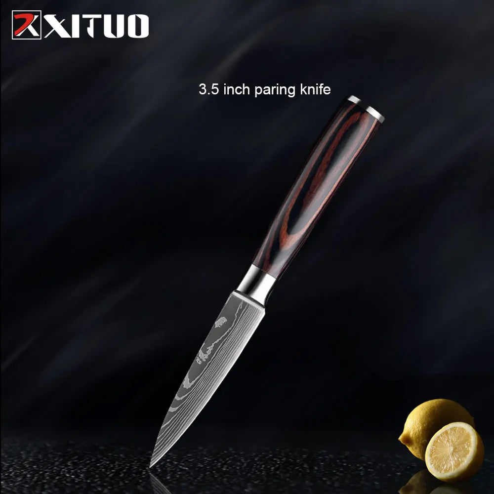 XITUO Kitchen Knife Set Meat Cleaver Chef Knives Stainless Steel Santoku Fruit Vegetable Knife Damascus Pattern Cooking Cutter - Action Outdoors Kiwi