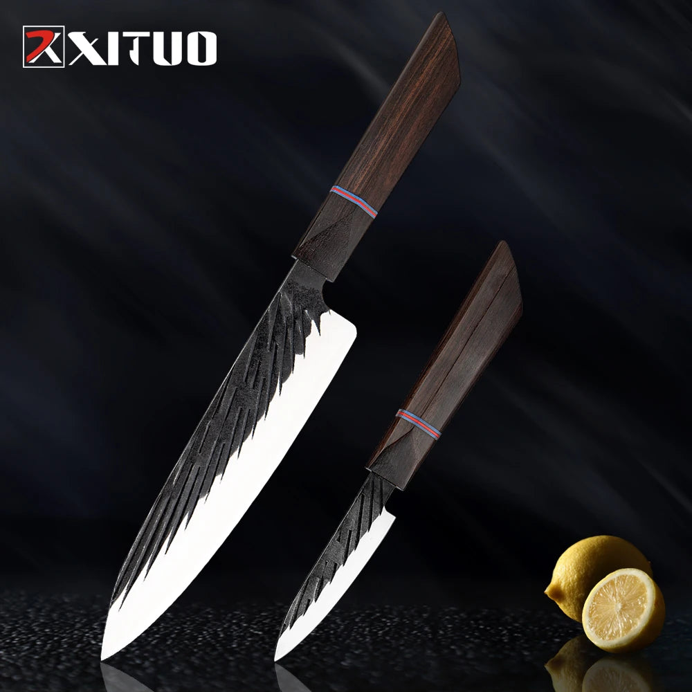 XITUO High Carbon Kitchen Knives Handmade Forged Japanese Sharp Chef Knife Set Cleaver Kiritsuke Santoku Utility Paring Knife - Action Outdoors Kiwi