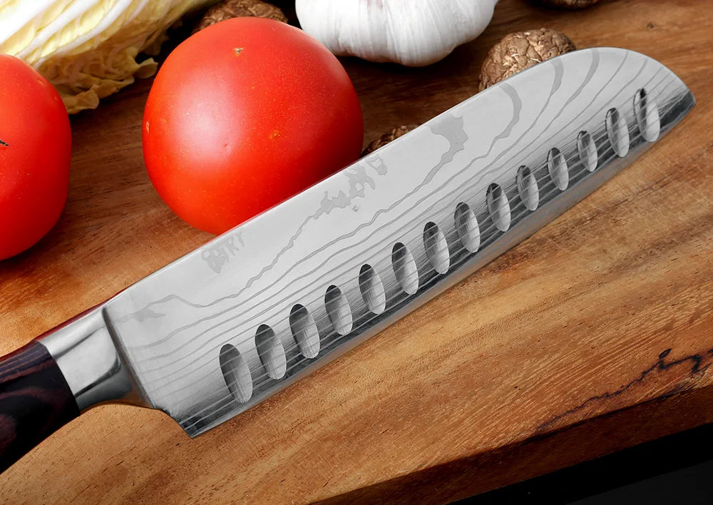 XITUO Kitchen Knife Set Meat Cleaver Chef Knives Stainless Steel Santoku Fruit Vegetable Knife Damascus Pattern Cooking Cutter - Action Outdoors Kiwi