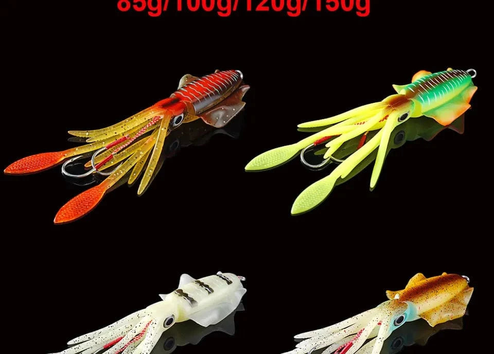 SUNMILE Fishing Soft Squid Lure 20g/60g/80g/100g/120g/150g Luminous/UV Squid Jig Fishing Lures For Sea Fishing Wobbler Bait - Action Outdoors Kiwi